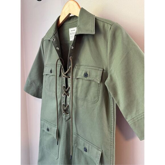 ZADIG & VOLTAIRE Green Military Lace Up Shift Dress With Embroidered Tiger - Picture 5 of 13